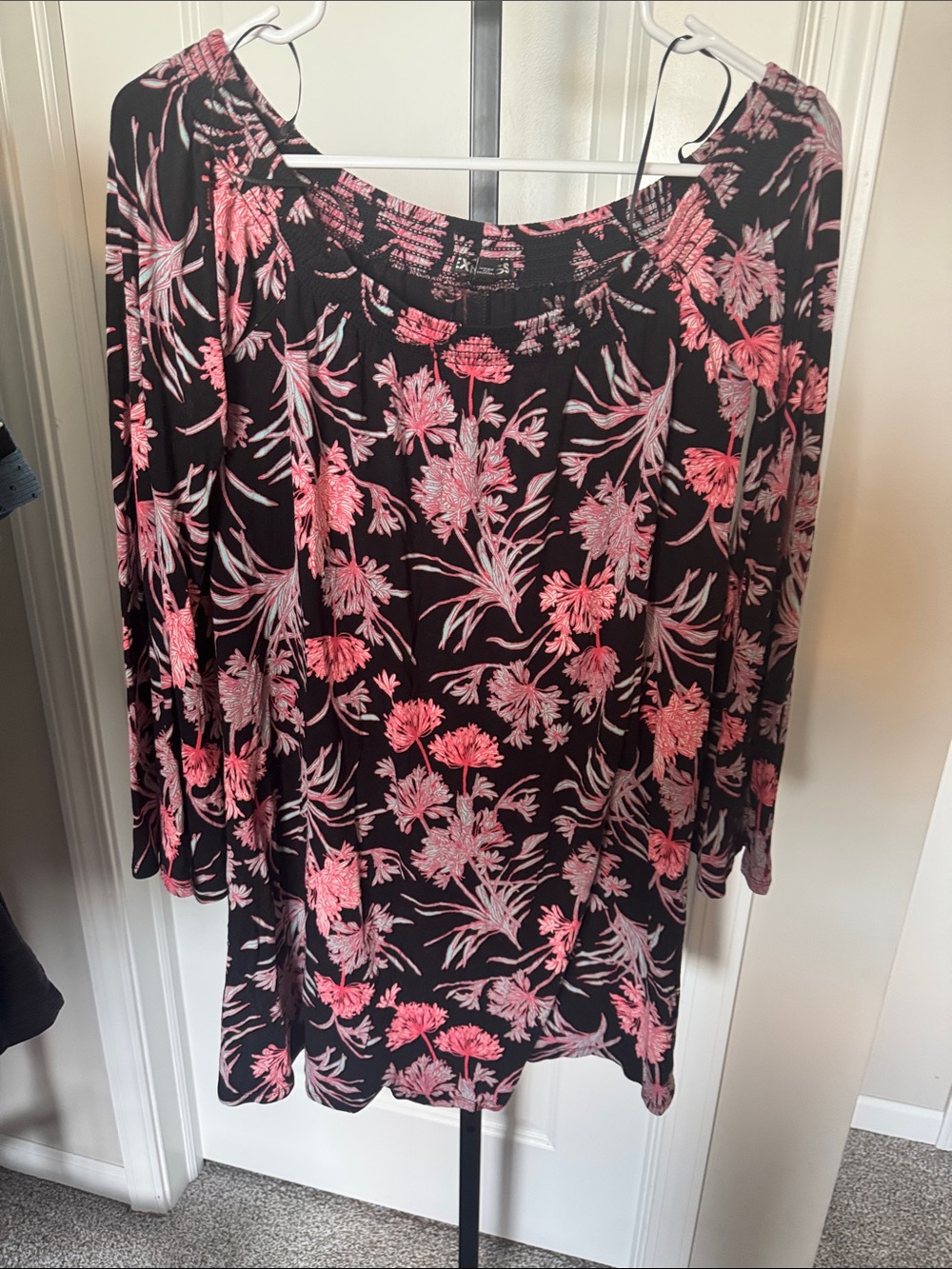 Express Black Blouse with Pink Floral Print